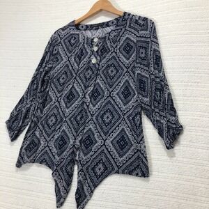 Adrienne Vittadini Blouse Top Button Down Long Sleeve Patterned‎ Size L
